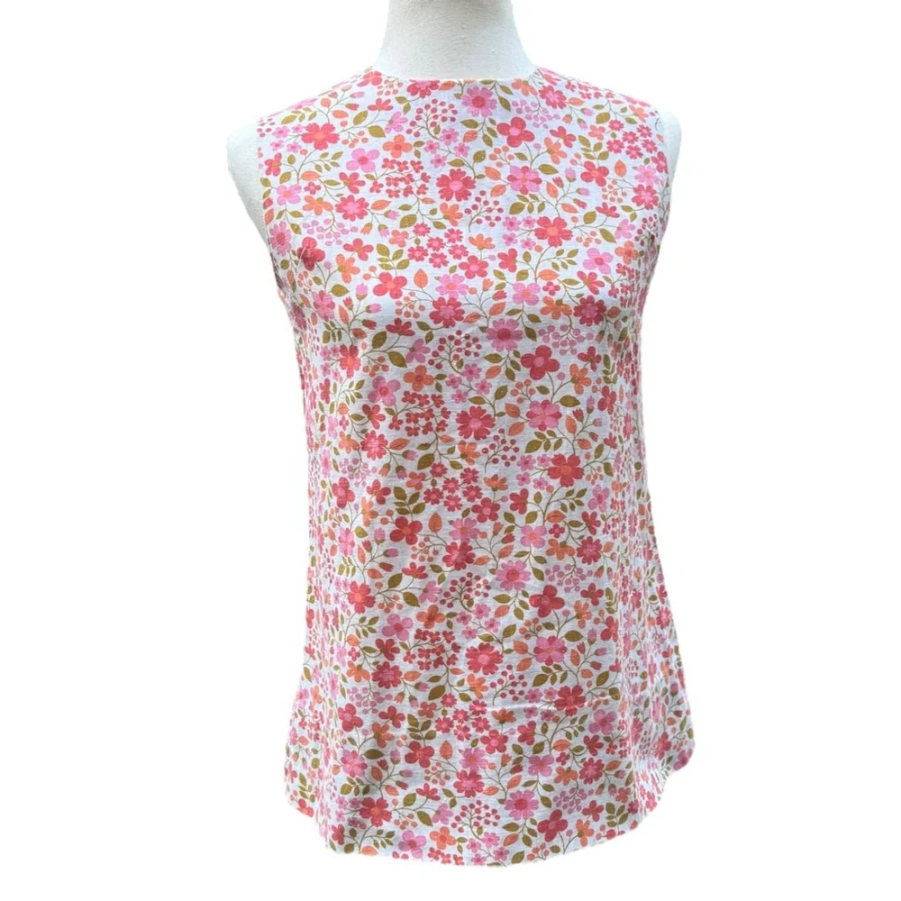Vintage 60s Floral Tunic Top Mod Sleeveless Pink Cottagecore Boho M 8 10 Flowers - Picture 2 of 11